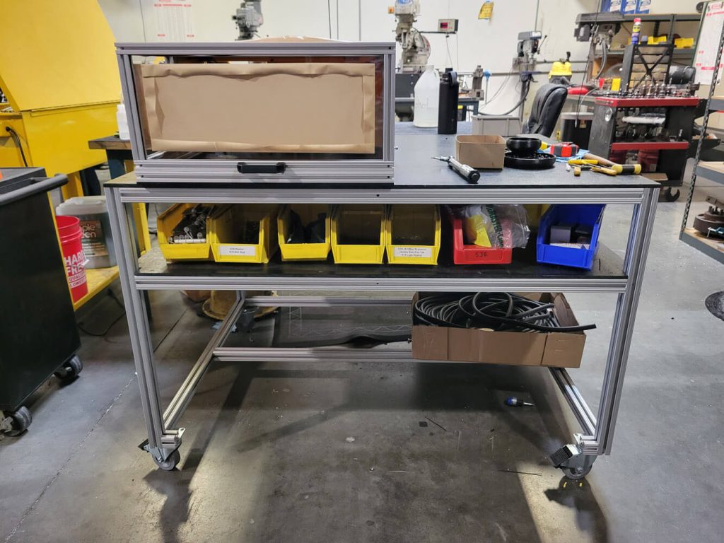 Modular aluminum extrusion product assembly cart for material handling