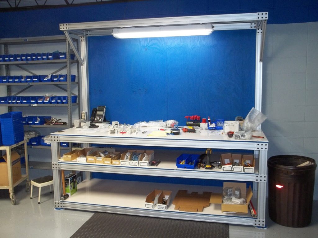 Aluminum T-slot workbench for lean manufacturing solutions