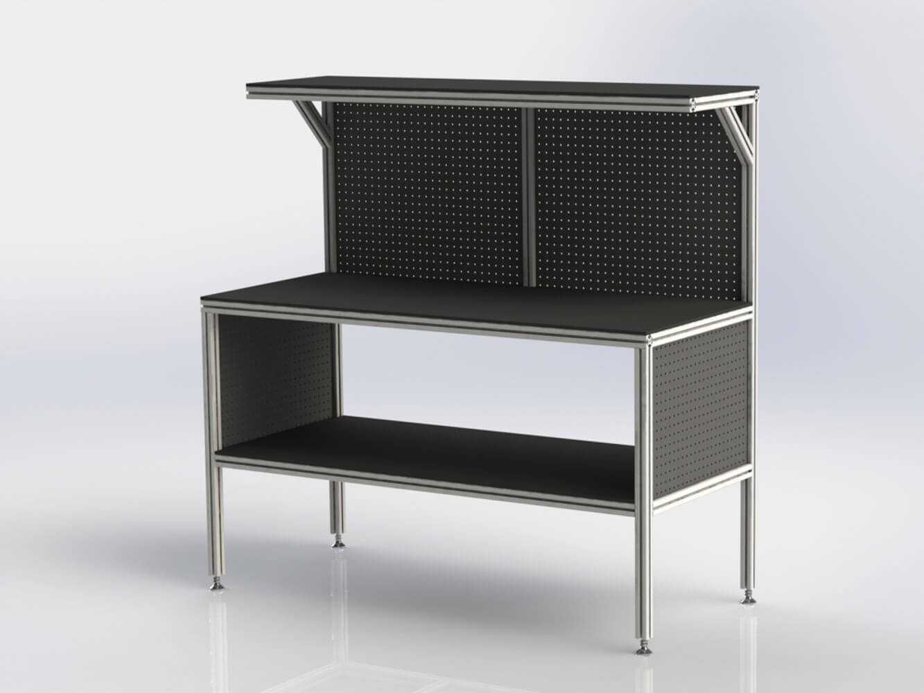 T-slot aluminum extrusion workstation frame with open modular design