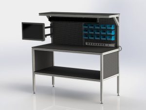 Modular T-slot aluminum extrusion workstation with drawers and components