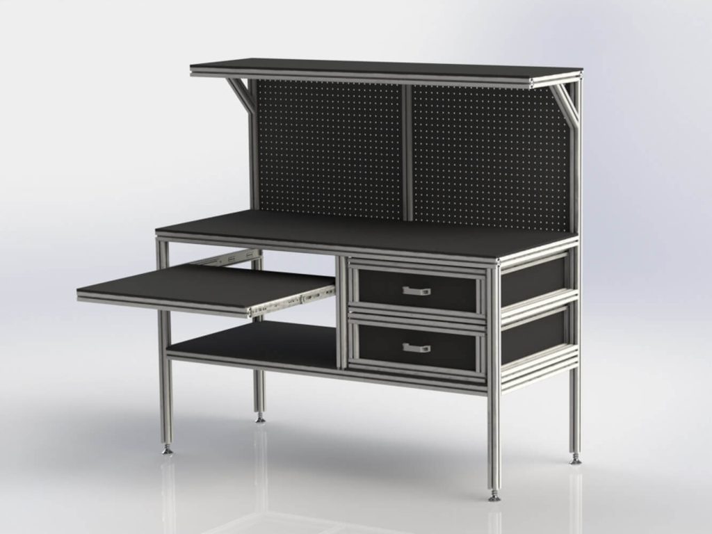 Extruded aluminum T-slot workstation assembly for industrial applications