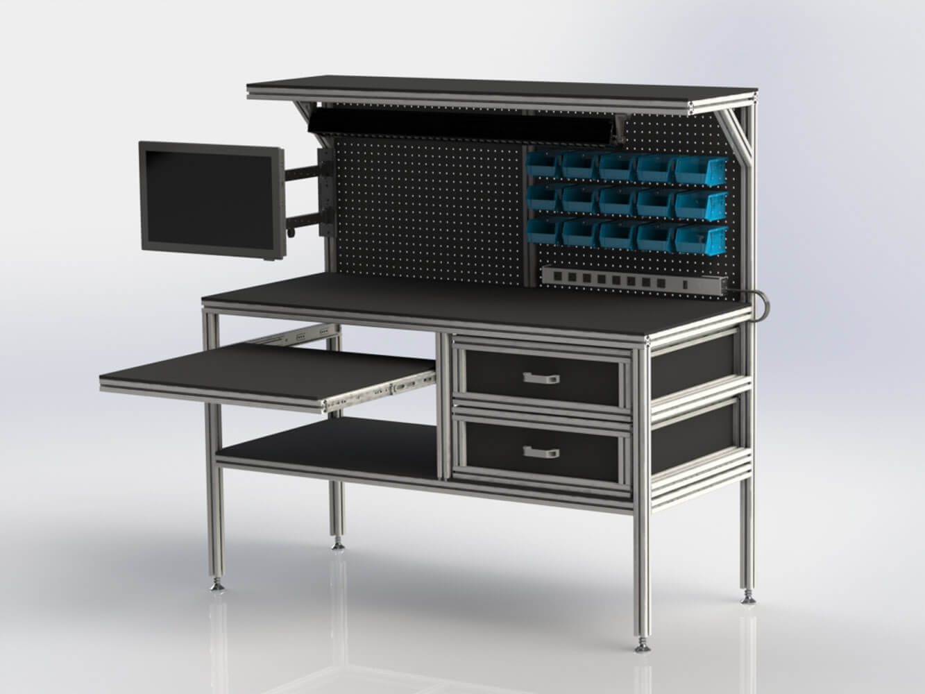 Custom aluminum extrusion workstation with T-slot framing